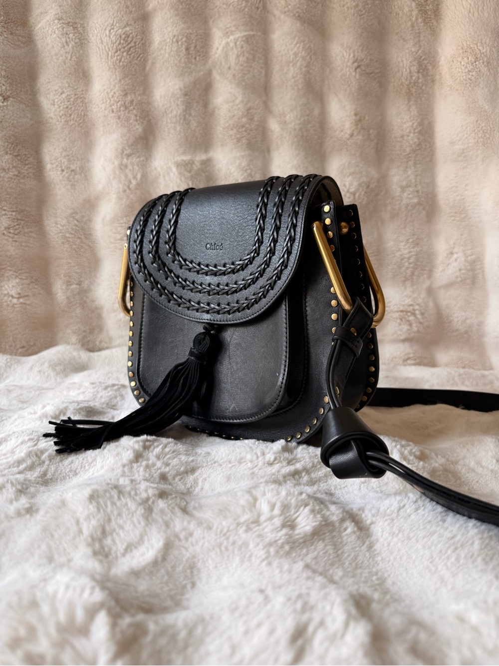 ChloΓ© Small Studded Hudson Bag in Black Leather